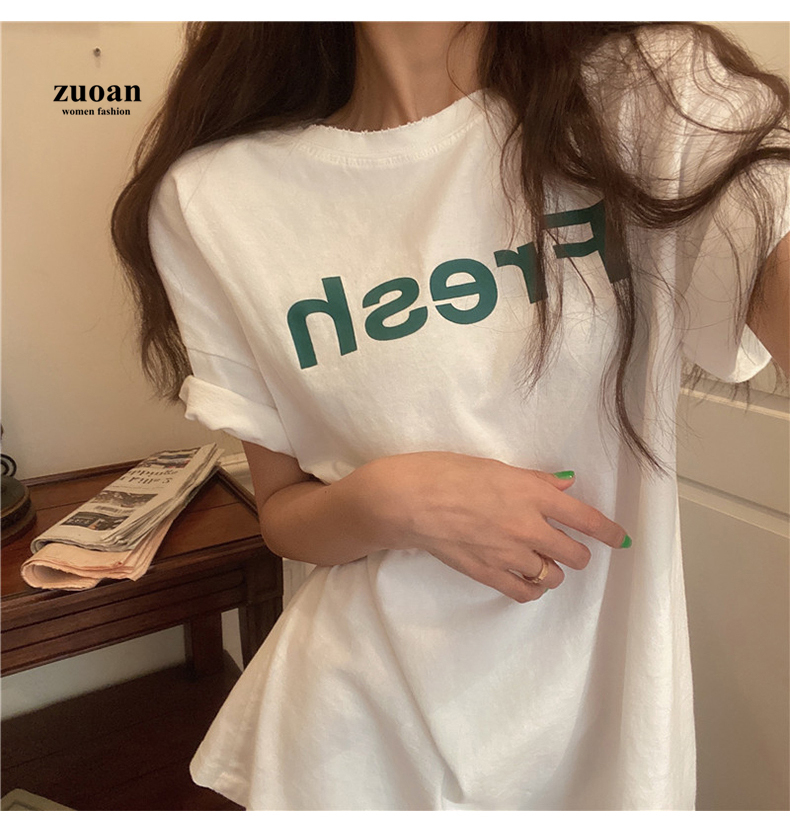 SUXI Áo Thun Nữ Tay Ngắn In Chữ