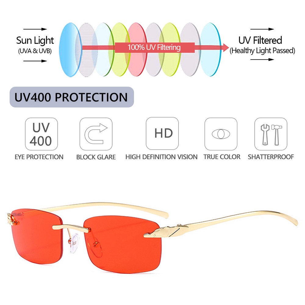 Kính Mát Hình Chữ Nhật Không Viền Trong Suốt Chống Tia UV400 Phong Cách Vintage