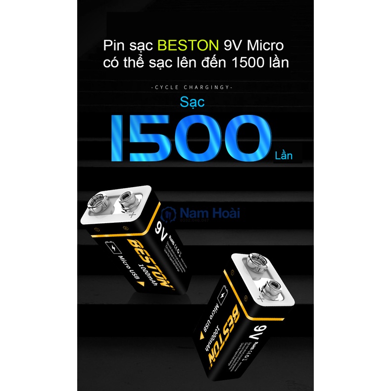 Pin sạc Beston 9V Lithium sạc trực tiếp micro USB dùng cho micro không dây, đồng hồ đo điện, máy nghe nhạc, đèn pin
