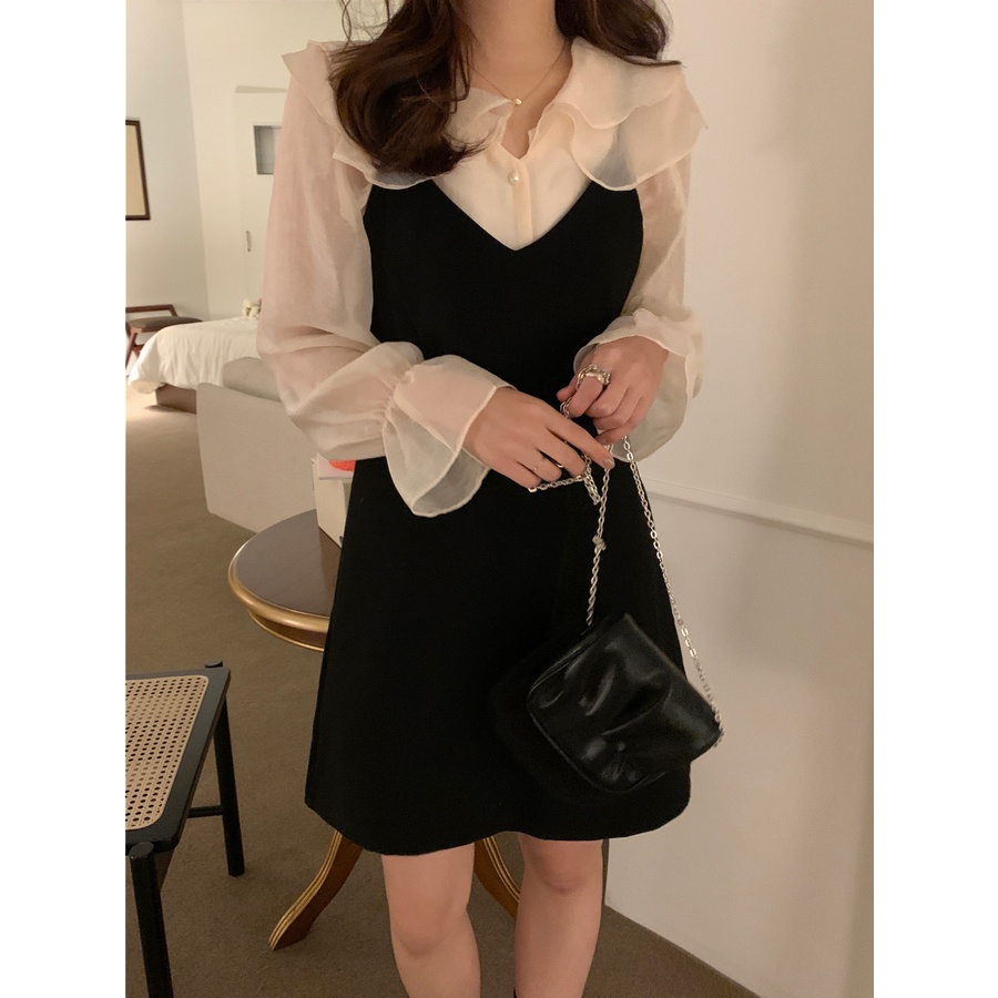 Đầm Dài Tay Phối Bèo Nhún Thời Trang 48955