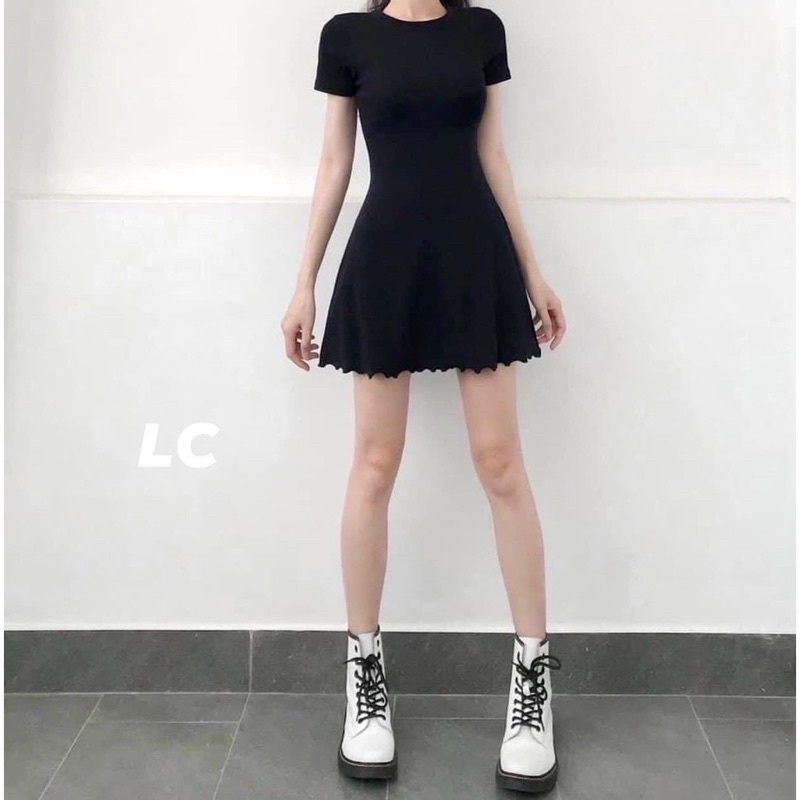 Váy Đen Đuôi Bèo Cộc Tay L.Y Store Nữ  🌸 Đầm dáng ôm body, thiết kế bánh bèo tiểu thư Ulzzang HOT 🌸
