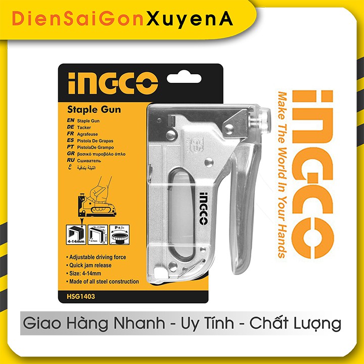 Kìm bấm đinh ghim gỗ điều chỉnh tăng lực 4-14mm Tặng 5000 đinh ghim INGCO HSG1403