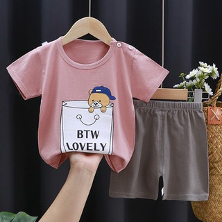 Bộ đồ cộc tay cho bé trai, bé gái chú gấu con CTF003 - Màu: Hồng pastel