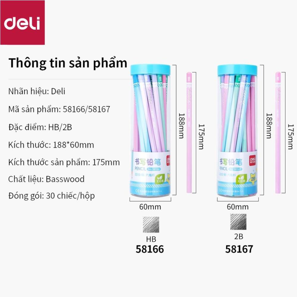 Bút chì lục giác Deli - loại 2B/HB - 30 chiếc/hộp - 58166 / 58167 [Deli]