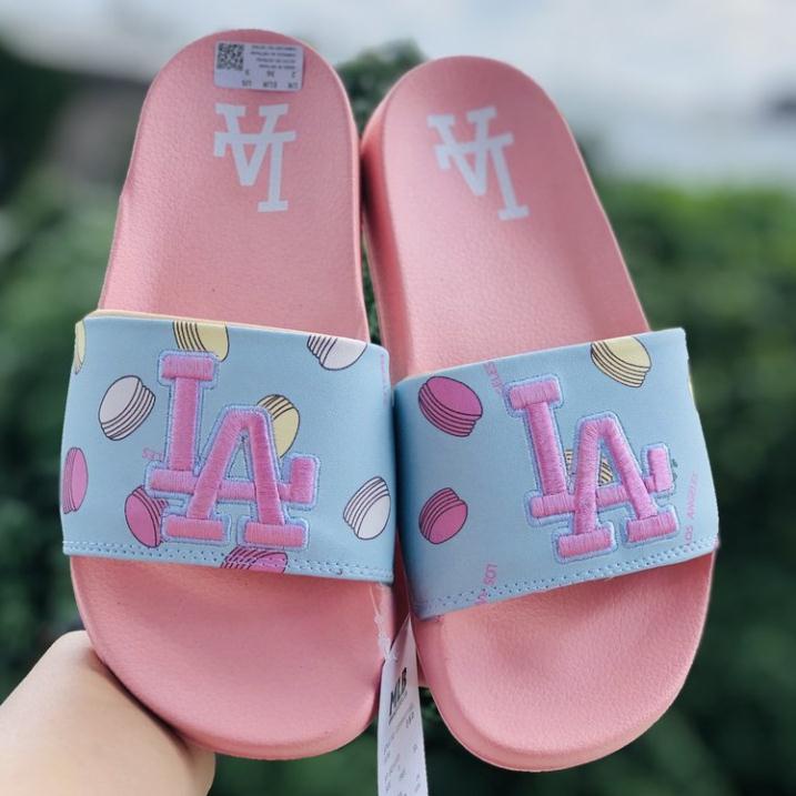 Dép unisex 𝐌𝐋𝐁 LA ❤️FREESHIP + Hộp❤️ dép mlb bóng chày quai ngang thể thao nữ THÊU chữ nổi hottrent