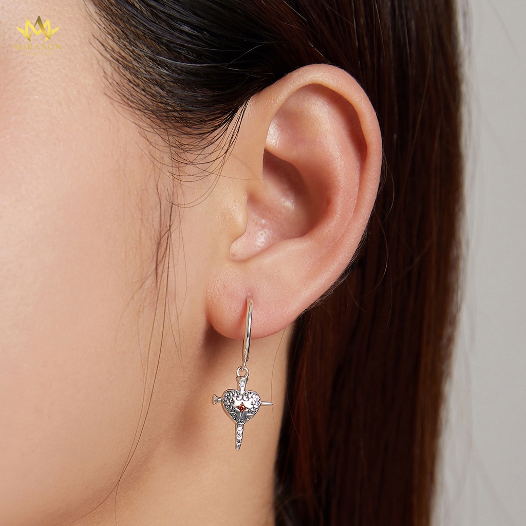 Khuyên Tai Bạc Nữ MIRASON Trái Tim Đinh Xuyên Đính Đá Họa Tiết Cá Tính MBT266 - Bông Tai Nữ Bạc 925 Cao Cấp