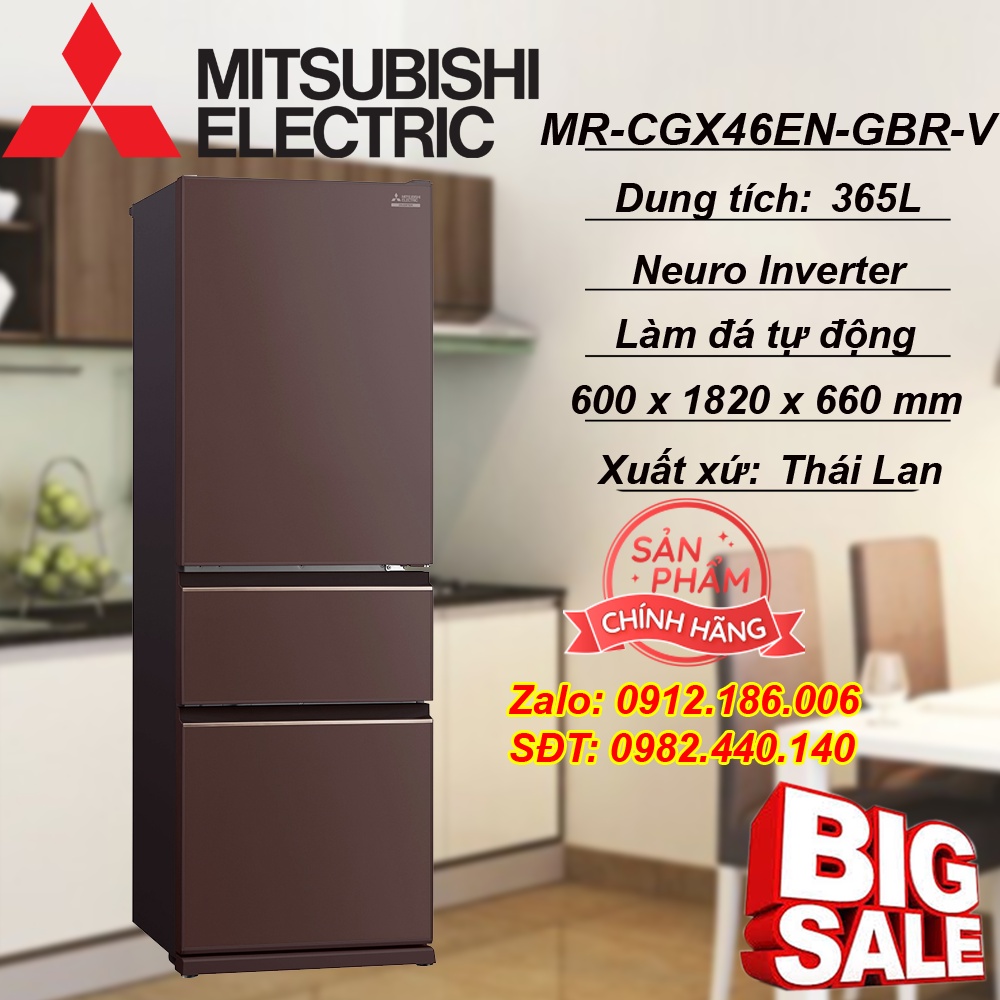 Tủ lạnh Mitsubishi Inverter 365 Lít MR-CGX46EN-GBR-V