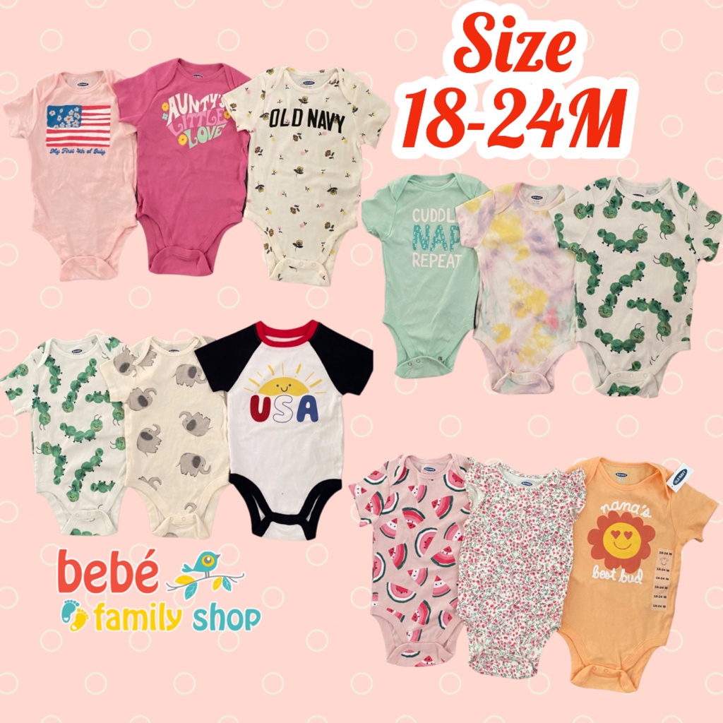 18-24M] Set 3 body chip / bodysuit tay ngắn Oldnavy cho bé gái họa tiết cực xinh