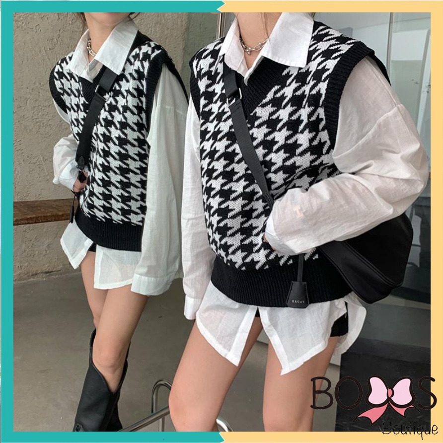 Áo gile nữ len cổ chữ V không tay màu sắc vintage phong cách Hàn Quốc [GZZ] | BigBuy360 - bigbuy360.vn