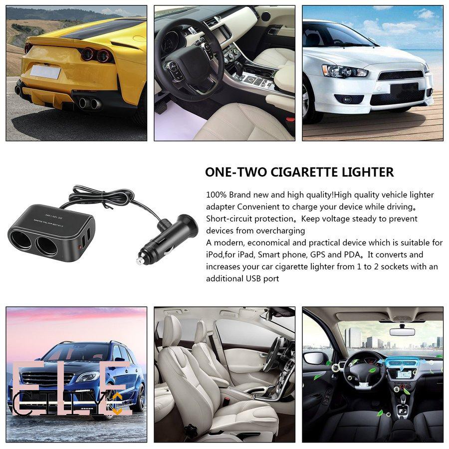 111ele} In-car PDA Power Supply 2 USB Ports &amp; 2 Sockets Splitter 12V/24V Car Charger