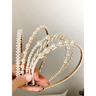 Băng đô cài tóc đính hạt trai Mee Store