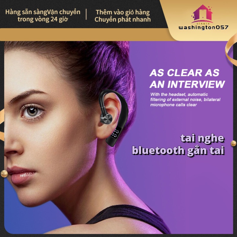 Hàng Hot Tai nghe Bluetooth Tai nghe chống nước IPX5 Tai nghe chống ồn Loại bỏ tiếng ồn Tai nghe một tai để chạy công việc lái xe Hàng giao ngayWashington057