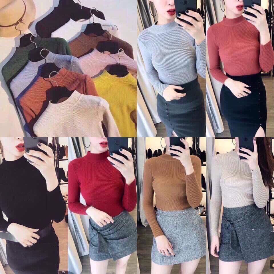 [ÁO DỆT KIM] Áo Len Nữ Cổ 3 Phân, Áo Len Tăm Hàng Loại 1 Len Mềm Pha Lông Mịn FREESIZE, AN01