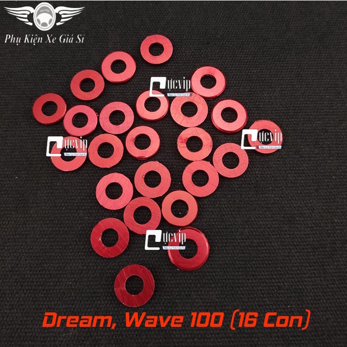 Combo 16 Con Lông Đền Đỏ 6Li Nhôm CNC Gắn Ốc Lốc Máy Xe Dream, Wave 100 MS5228
