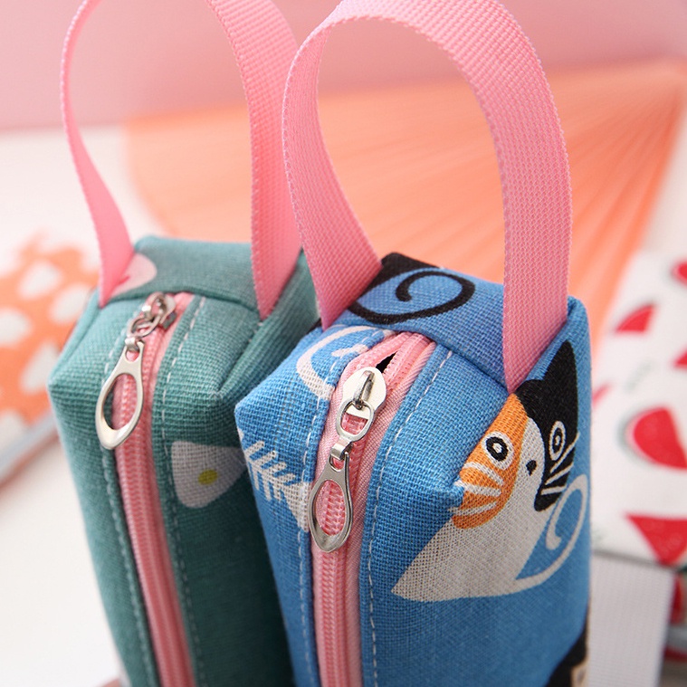 Bóp viết vải canvas họa tiết Dễ thương cao cấp - HB03