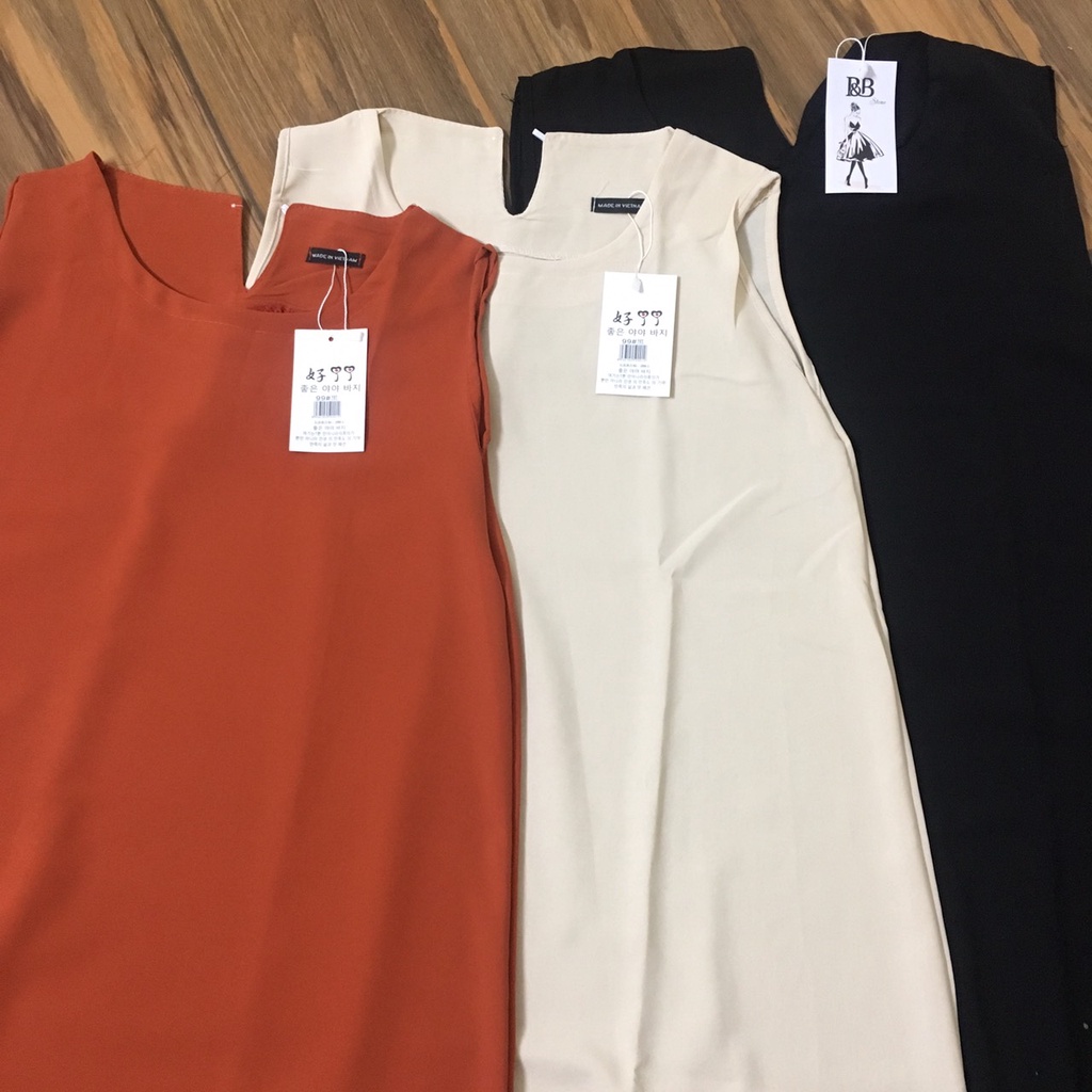 Váy maxi xuông đũi trơn sát nách 3 màu - Đầm suông dáng rộng đũi mát dạo phố ảnh thật