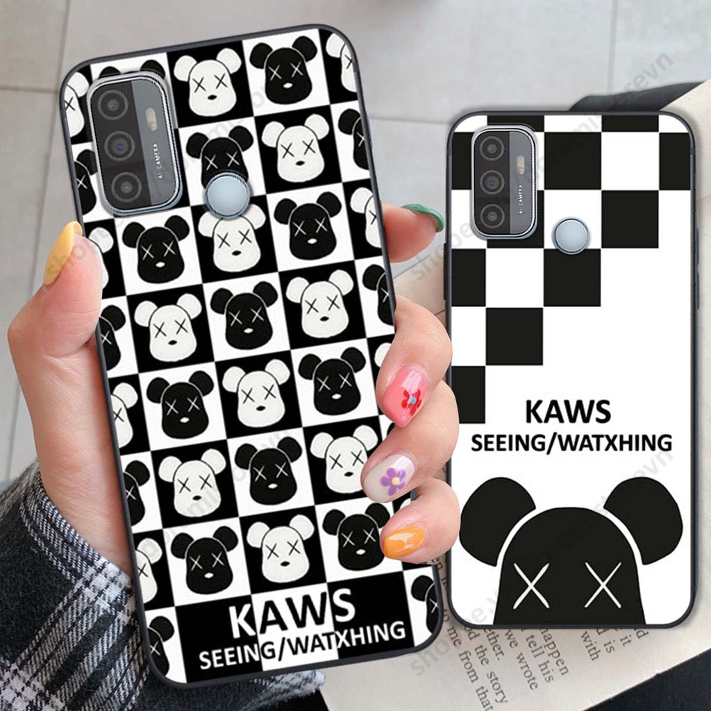 Ốp lưng Oppo A53 hình gấu bear, kaws họa tiết trắng đen black white thời trang
