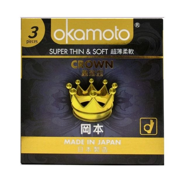 Bao Cao Su Okamoto Crown Kích Cở Nhỏ Siêu Mỏng Và Mềm Mại Hộp 3 Cái