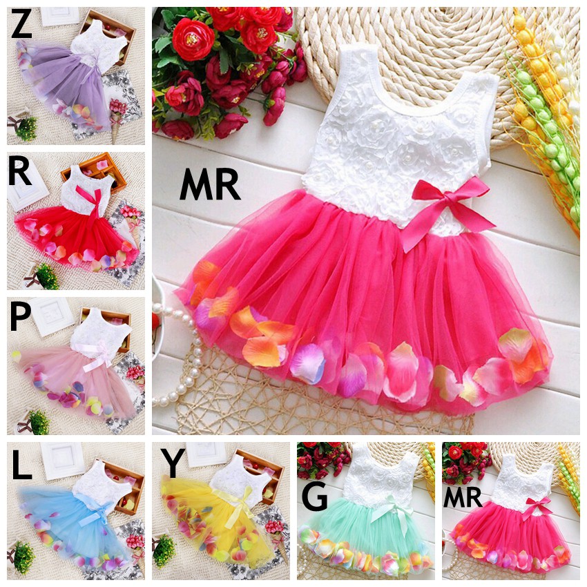 Đầm cộc tay phối lưới họa tiết hoa đính nơ dễ thương cho bé gái