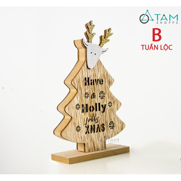Hộp đèn Giáng sinh cây thông Noel gỗ tự nhiên XMAS-TREE-12