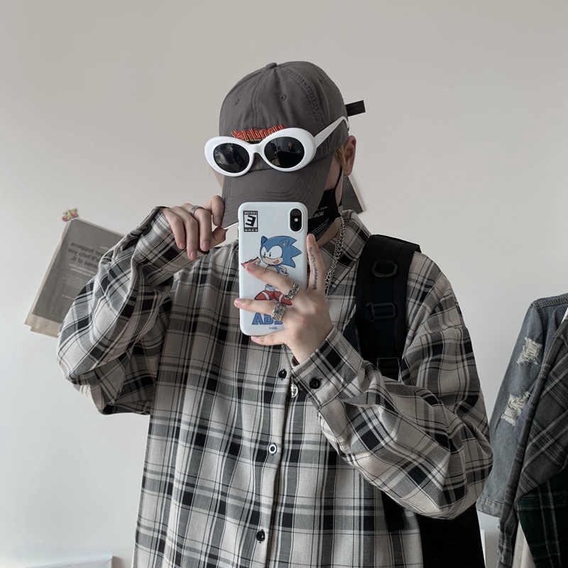 Áo sơ mi kẻ sọc ca rô dáng rộng phong cách Harajuku vintage 126063 | BigBuy360 - bigbuy360.vn