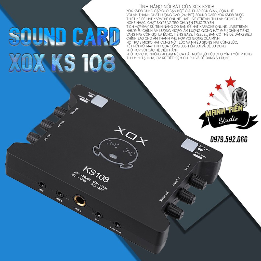 [CAO CẤP] Soundcard thu âm KS108 - chỉnh âm thanh karaoke, livestream bán hàng, fb, giúp âm thanh vượt trội