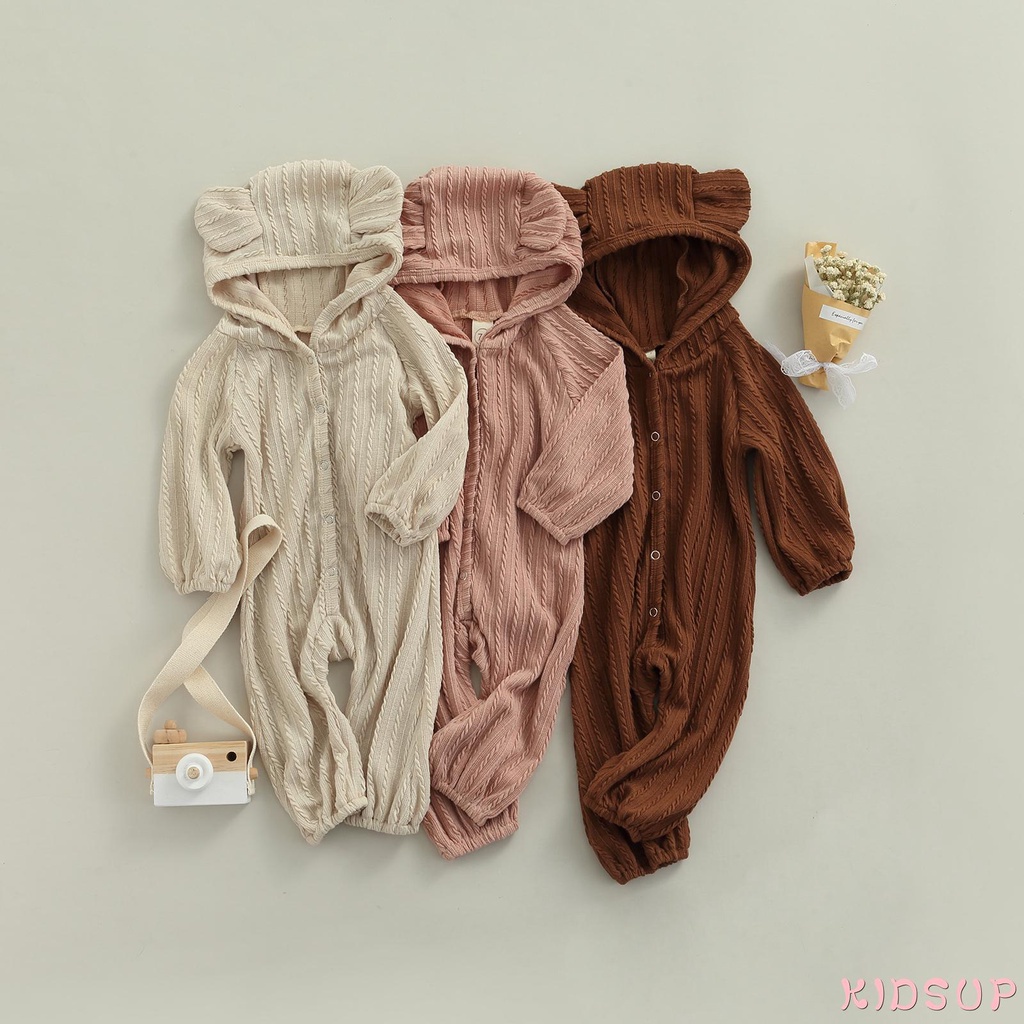 Bộ Áo Liền Quần Tay Dài Màu Sắc Đơn Giản Dành Cho Bé