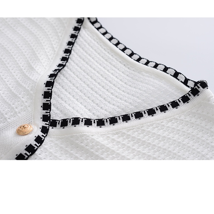NUZIRO  Áo Cardigan Dệt Kim Tay Ngắn Cổ Chữ V Màu Trắng Thời Trang Cho Nữ