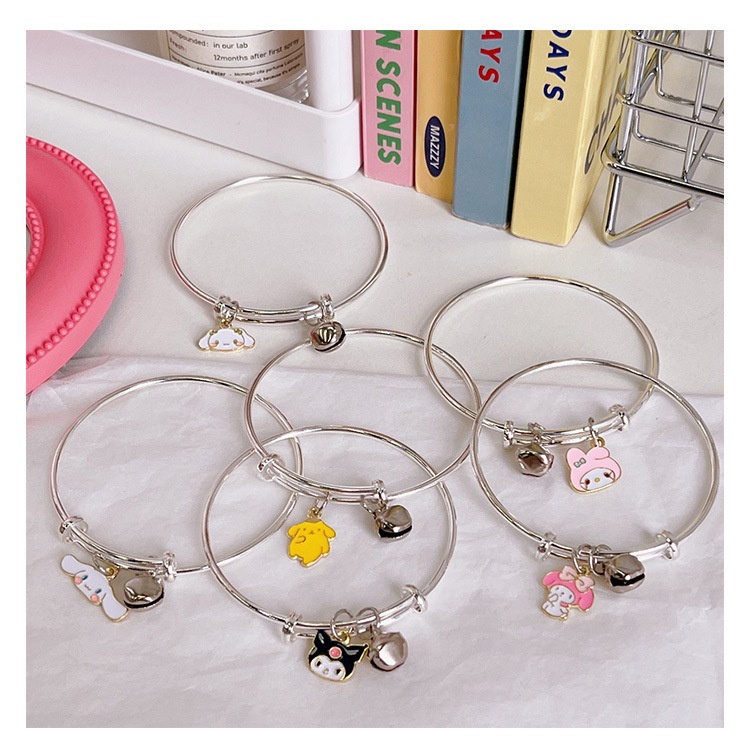 SANRIO Vòng Đeo Tay Gắn Chuông Họa Tiết Hoạt Hình Melody Kuromi Hello Kitty Dễ Thương Cho Nữ