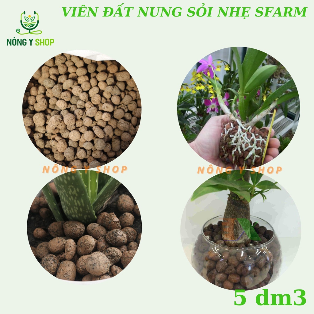 Túi 5dm3 - 2,7kg- Giá thể Viên Đất Nung  - Sỏi Nhẹ SFARM, Trồng Rau Thủy Canh, Lót Chậu Túi 5 dm3