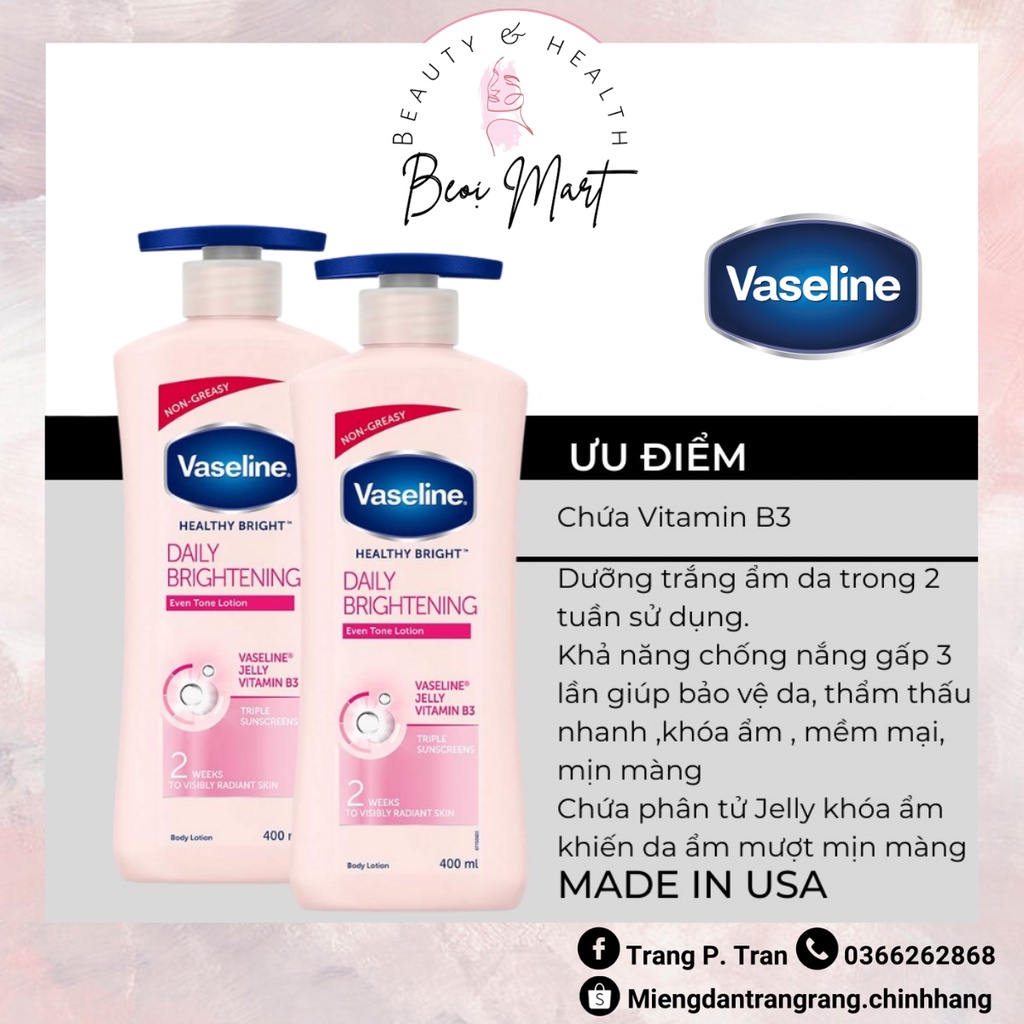[BẢN MỸ] Dưỡng Thể Vaseline Daily Brightening 725ml [Có Bill] Làm Trắng Body - Beoi Mart