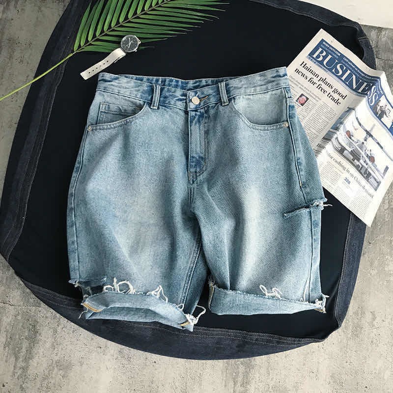 【READY STOCK】Quần Jeans Lửng Rách Gối Thời Trang Cá Tính Dành Cho Nam