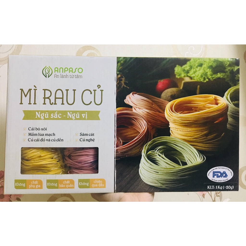 [Mẫu hộp quà Tết] Mì rau củ hữu cơ ngũ SẮC ngũ VỊ ANPASO hộp mix 1kg, món quà cho sức khỏe