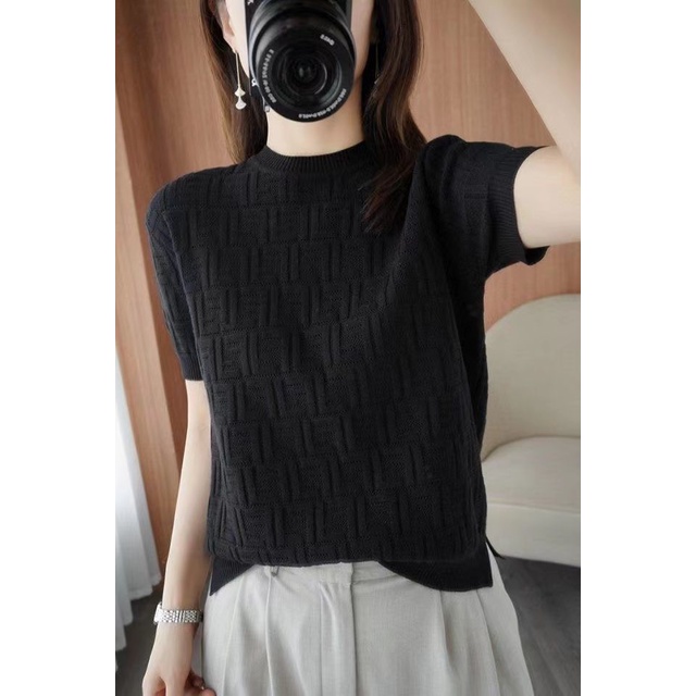 Áo Thun Lụa Dệt Kim Tay Ngắn Cổ Tròn Dáng Rộng Thời Trang Mùa Hè Dành Cho Nữ