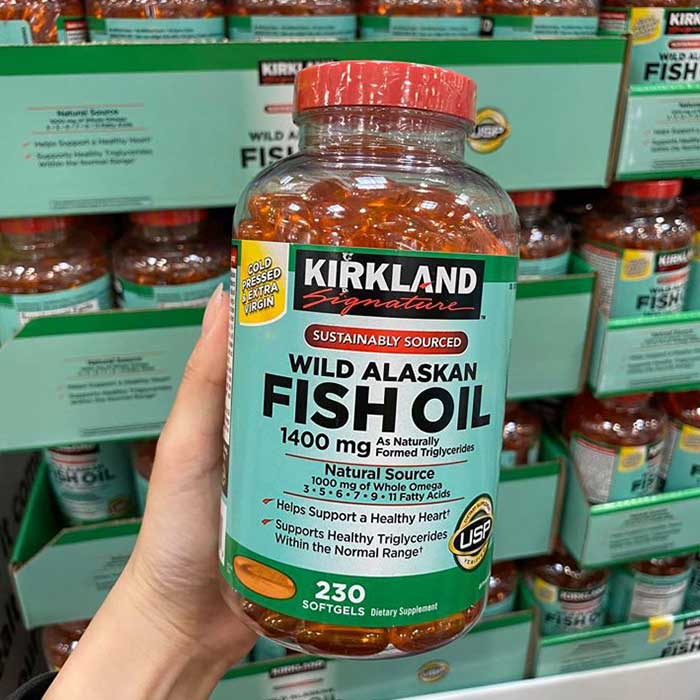 Viên uống Dầu Cá Alaska Kirkland Signature Wild Alaskan Fish Oil 1400 mg 230 viên của Mỹ