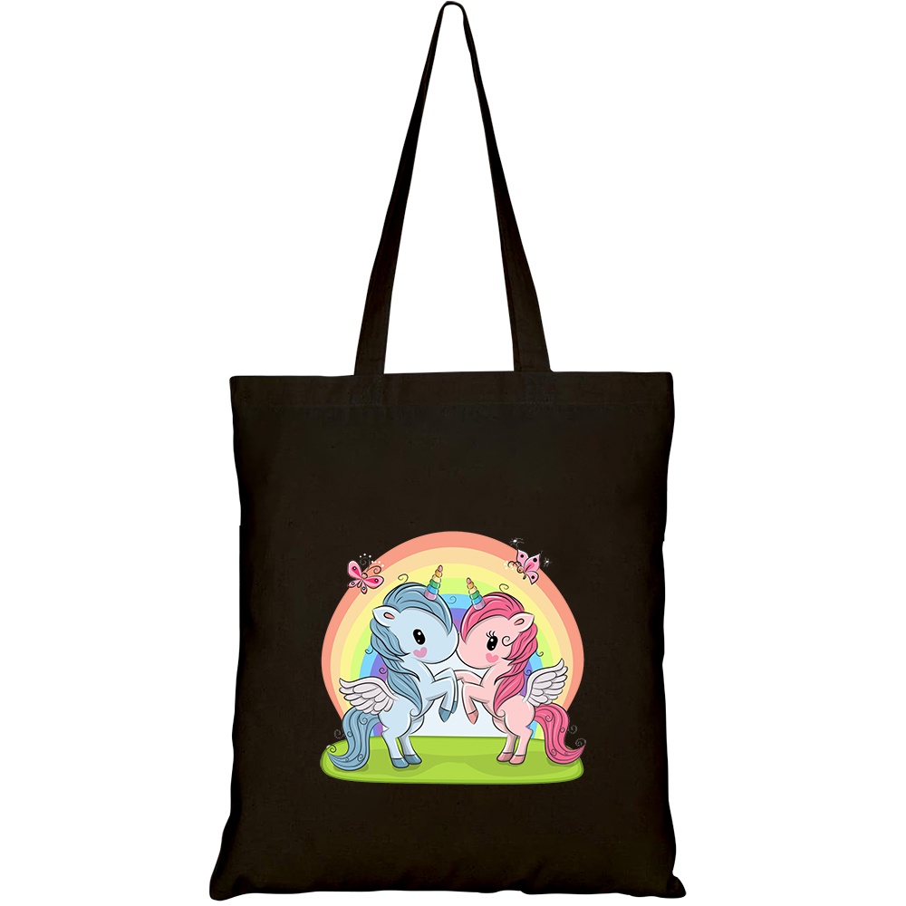 Túi vải tote canvas HTFashion in hình two cute unicorns on rainbow HT546