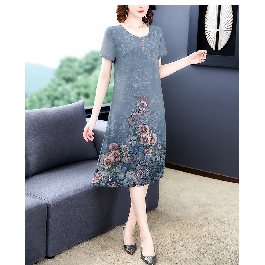 (HÀNG SẴN) Đầm Hoa Trung Niên Giản Dị VH57 - Hàng Quảng Châu Cao Cấp