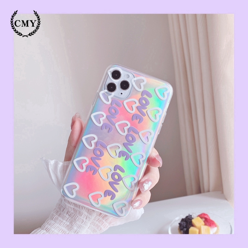 Ốp điện thoại màu laser in họa tiết trái tim xinh xắn cho iPhone11/11Pro 11pro Max X XR XS XS MAX 78 plus SE | BigBuy360 - bigbuy360.vn