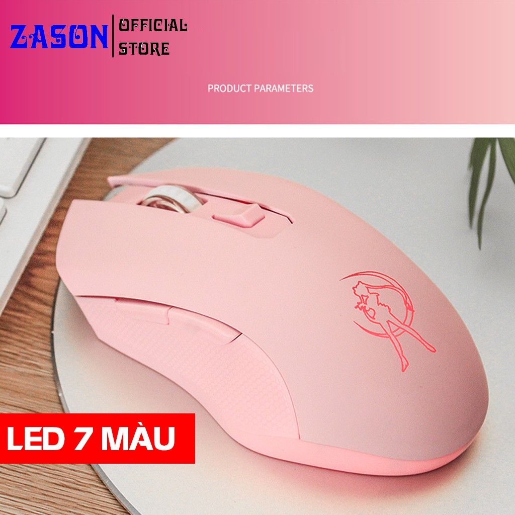 [TẶNG PIN SẠC] Chuột Không Dây HMW-05 Màu Hồng Sạc Pin Có Đèn Led RGB Nháy 7 Màu, Chuột Hello Kitty Hồng Siêu Dễ Thương