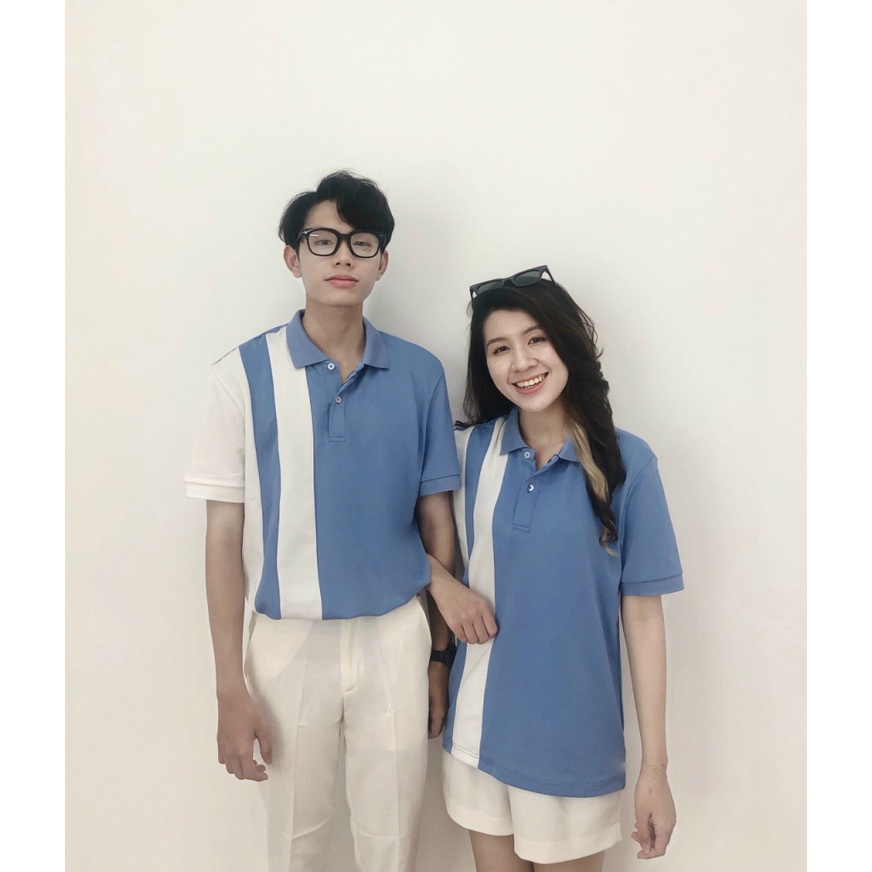 Áo Thun Nữ Cổ Bẻ màu Xanh Phối Sọc Trắng Chất Cotton Mềm Mát Mặc Đẹp Thoải Mái [NEW UNISEX]