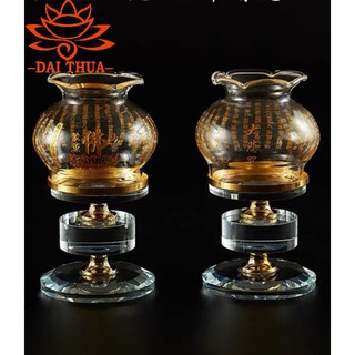 Đế nến - chân nến thủy tinh chữ Phật Khắc Bát Nhã Tâm Kinh - Chú Đại Bi