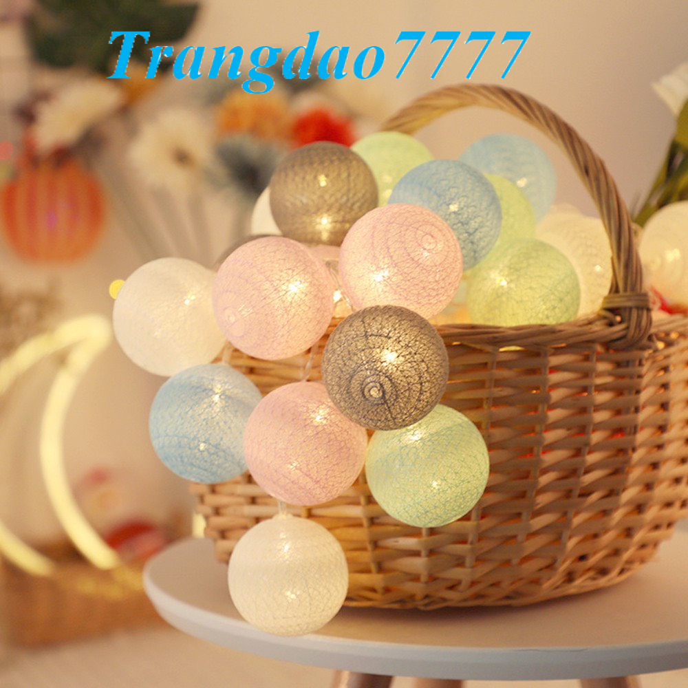 Cắm Điện/Xài Pin/USB- 2 Mét 20 Bóng Đèn Cầu Mây Đèn Led Bóng Tròn Cotton Ball Trang Trí Tiệc Cắm Trại Đẹp Rẻ