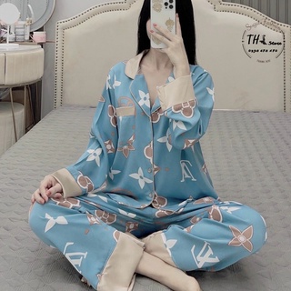 Bộ ngủ nữ dài tay - bộ pyjama nữ mặc nhà lụa mango cổ phối siêu xinh - th store