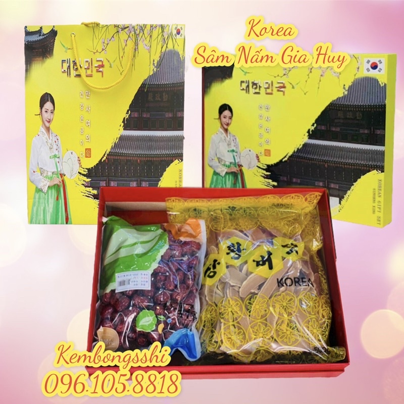 [SET QUÀ BIẾU] Hộp Quà Tặng Nấm Linh Chi, Táo Đỏ HÀN QUỐC [Hộp 1 kg táo + 0.5 kg nấm linh chi]