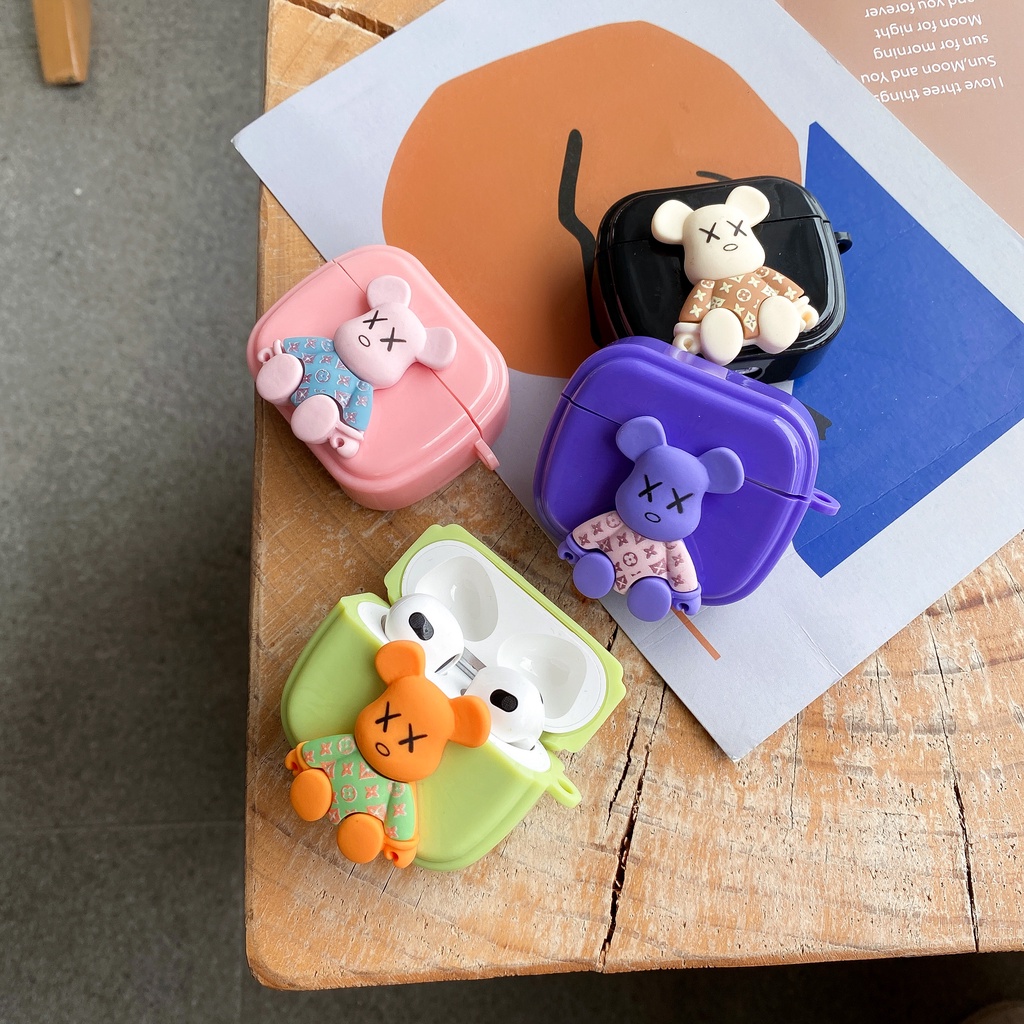 Vỏ Bảo Vệ Hộp Sạc Tai Nghe Airpods 1 2 Pro 3D Bluetooth Không Dây Chất Liệu TPU Mềm Hình Chú Gấu violent bear