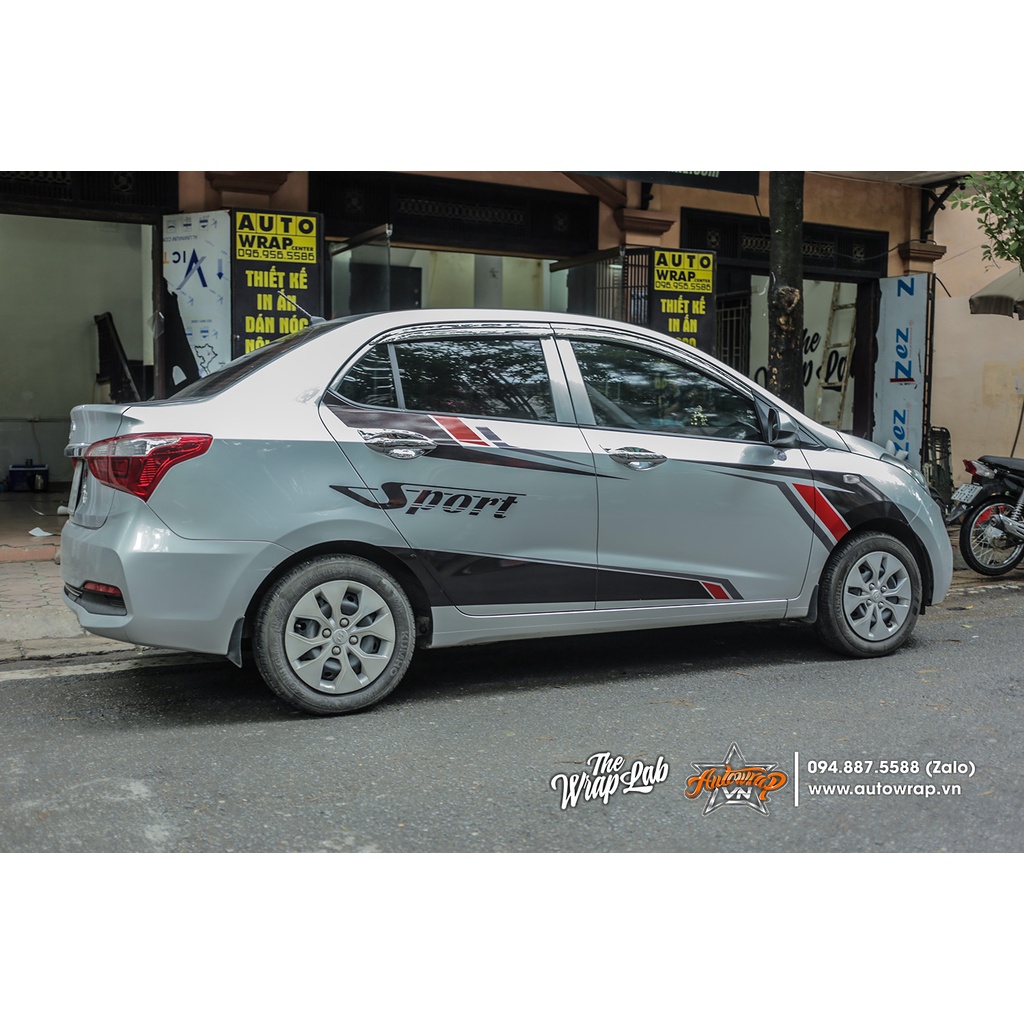 Tem họa tiết xe i10 Sedan Sport - Tem họa tiết ô tô Hyundai, tem dán sườn xe thể thao