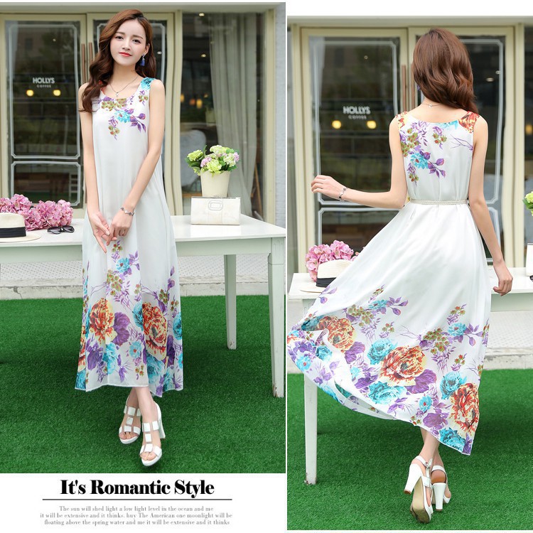 Đầm maxi voan  kèm dây thắt lưng hoa DX08 - Đầm suông maxi đi biển, đi dạo phố  damdutiecmaxi2019 | BigBuy360 - bigbuy360.vn