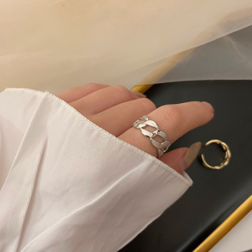 Nhẫn hở phối dây xích kim loại phong cách retro Hàn Quốc mới 2021