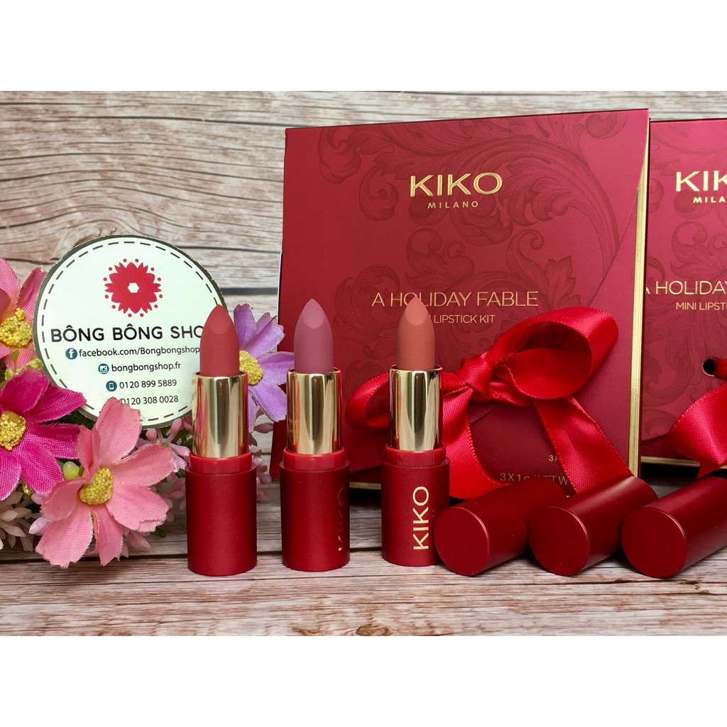 (Chuẩn Pháp-Mẫu mới 2021) Set 03 son mini KIKO A Holiday Fable Lipstick