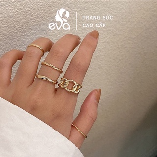 Bộ nhẫn unisex 5 chiếc hình xích cá tính độc đáo eva accessories N2